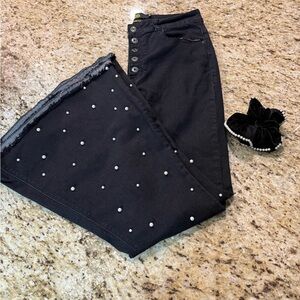 L&B Lucky & Blessed Button Fly Pearl Embellished Flare Bell Bottom Pants 12